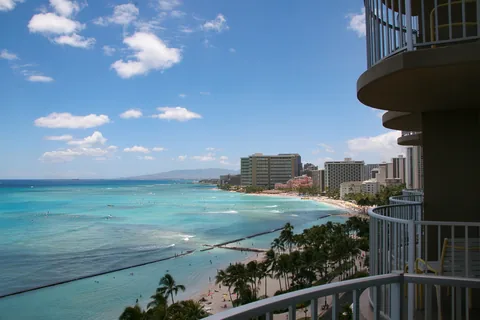 Ophold på Aston Waikiki Beach Hotel, Honolulu, O'ahu, Hawaii. Fantastisk udsigt over Waikiki Beach.