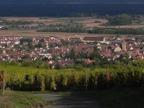 Eguisheim, set fra Husseren-les-Châteaux, Alsace, Frankrig