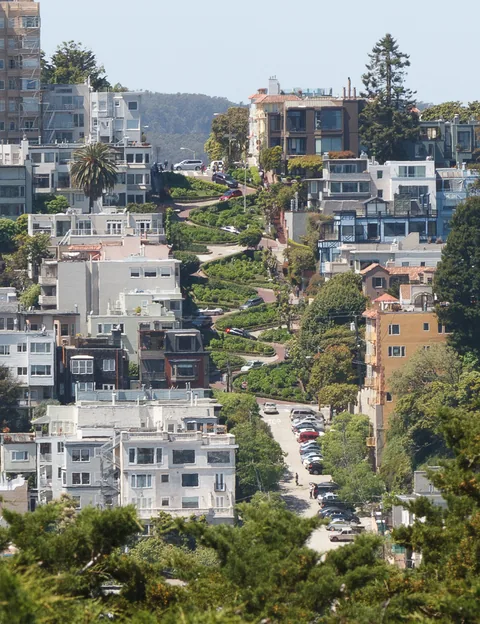 Lombard Street set fra Telegraph Hill, San Francisco, USA