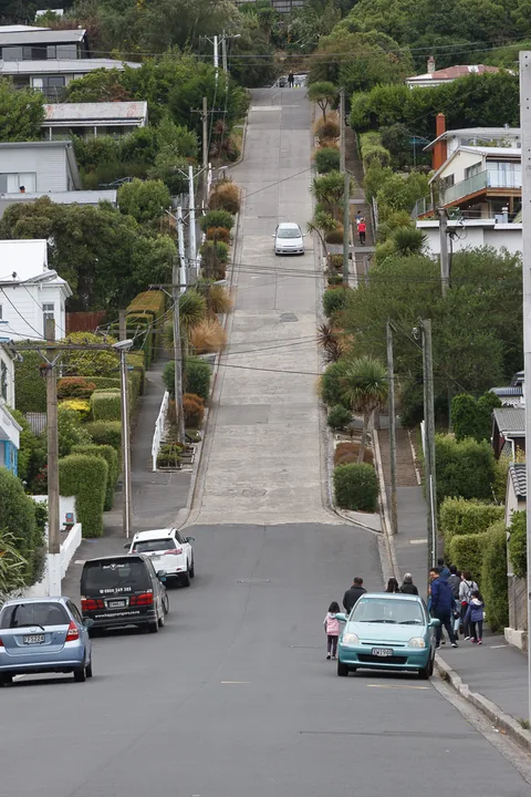 Baldwin Street, Dunedin, South Island, New Zealand. Den stejleste gade i verden, eller en af dem