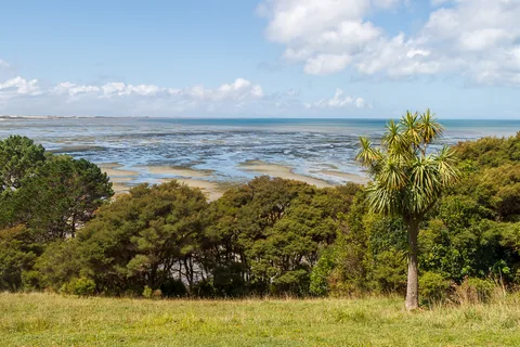 Udsigt over Farewell Spit, South Island, New Zealand